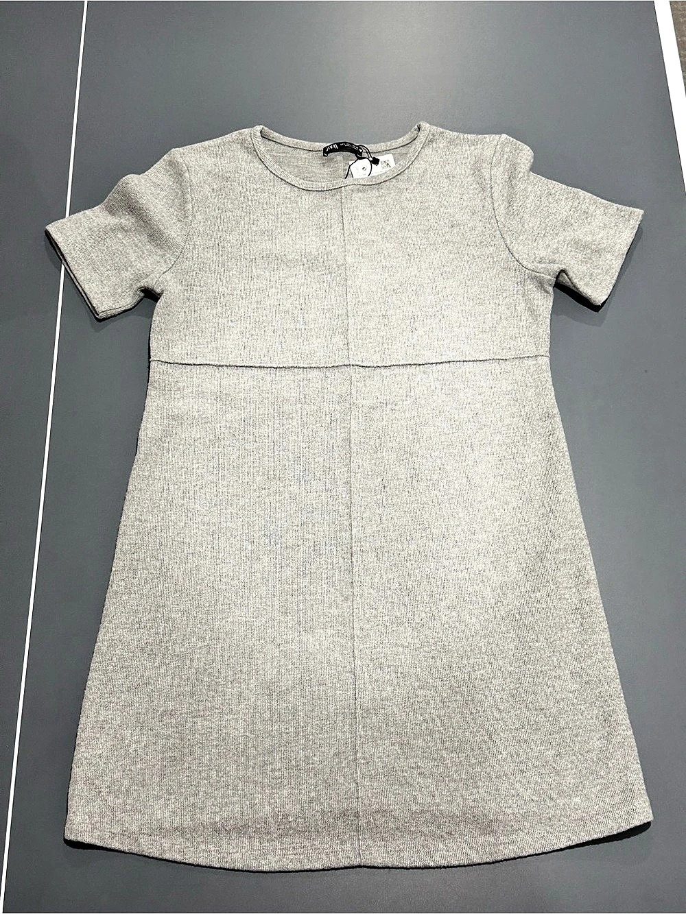 Zara Short Sleeve Exposed Seamed Mini Sweater Dress in Gray